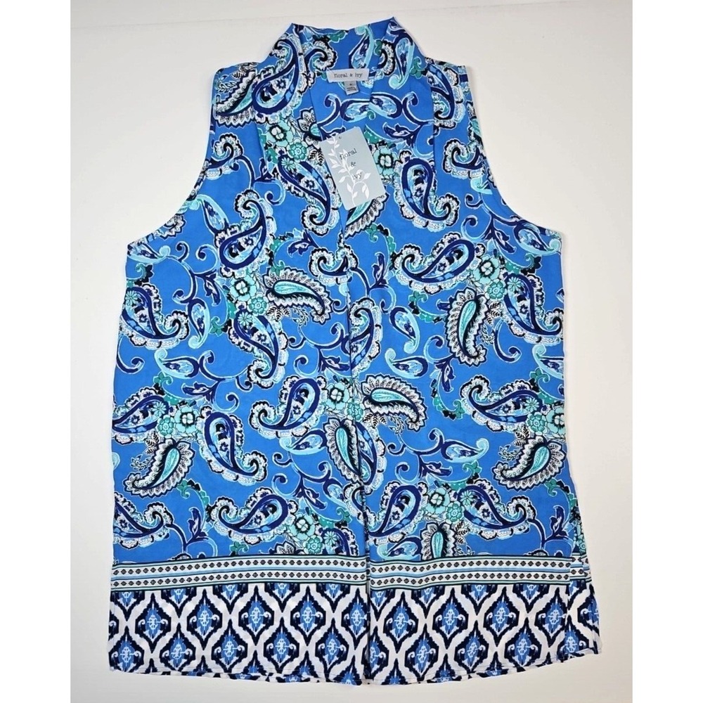 Floral & Ivy Women's Blue Paisley Sleeveless V-Neck‎ Blouse Size Small - NWT - Picture 2 of 8